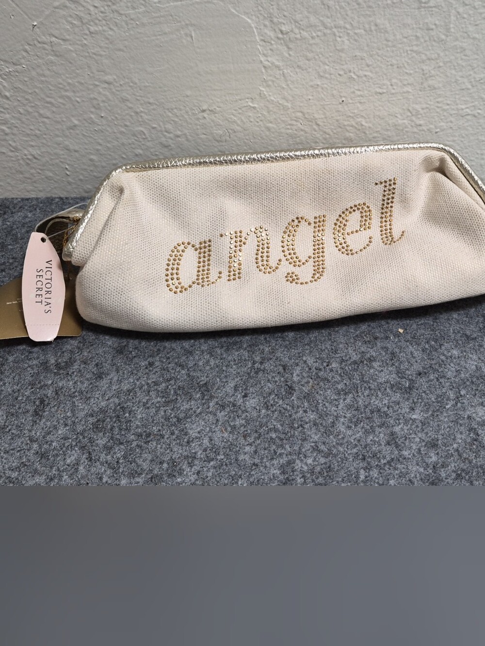 Victoria's Secret Cream Cosmetic Pouch with Gold Stud 'angel'